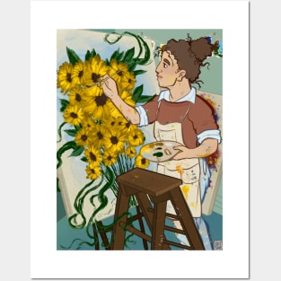 Patty Paints Flowers (with background) Posters and Art